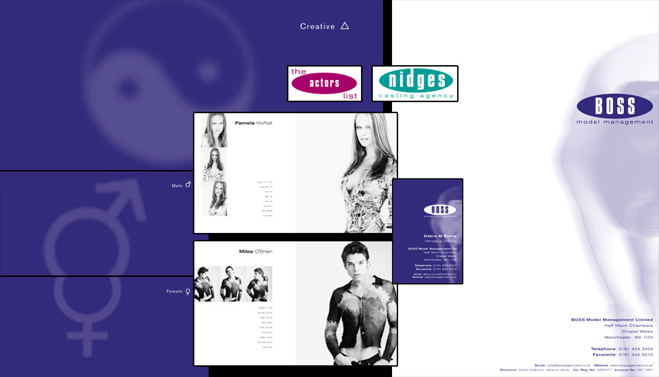 BOSS model managment model book, stationery and signs designed by Don Allen, Sense Not Logic.