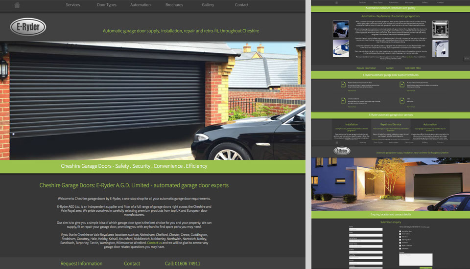 E-Ryder AGD Ltd, Cheshire Garage Doors website designed and developed by Don Allen, Sense Not Logic